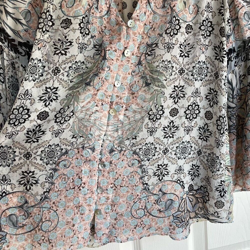 Hale Bob 100% Silk Bell Sleeve Button Blouse - XS - Picture 10 of 11